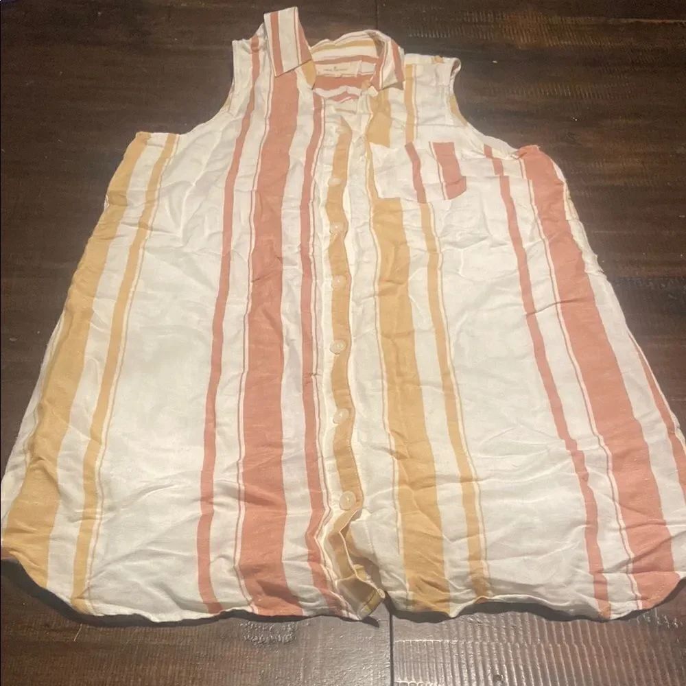 Linen blend Striped Sleeveless Button-Up dress thread and supply medium